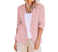 Ybing Angebote des tages heute Musselin Blazer Damen Elegante Baumwolle Leinen Anzugmantel Einfarbig Geschäft Büro Jacke Knöpfe Revers Blazerjacke Locker Arbeitsjacke Leichte