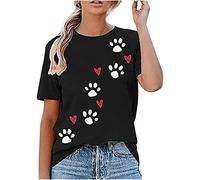 Ybing Angebote des Tages Heute Tshirt Damen Herz Hundepfote Druck T-Shirt Elegante O-Ausschnitt Bluse Locker T Shirt Sommer Basic Tee Top Bequem Kurzarm Oberteile Weich Tunika Plus Size