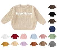 Ybing Baby Winterkleidung,Personalisierte Pullover Kleinkinder mit Stickerei Name Text Individuell Rippen Strickpullover Kinder Baumwolle Gerippt Strickpulli Gestrickt Sweatshirt 3 Monate - 5 Jahre