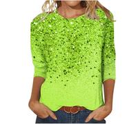 Ybing Black Friday Angebote 2024 3/4 Ärmel Pullover Damen Glitzer Druck Langarmshirt Casual Rundhals Bluse Leichte Langarm Tshirt Locker Pulli Dünne Longsleeve Oberteile Teenager Mädchen