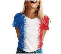 Ybing Black Friday Europapokal Tshirt Damen Frankreich Flagge Druck T-Shirt Elegante Rundhals Bluse 2024 Olympischer T Shirt Locker Kurzarm Sportshirt Große Größen Dünne Oberteile Leichte Basic