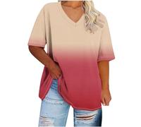Ybing Black Friday T-Shirt Damen Farbverlauf Baumwolle Große Größen Tshirt Casual O-Ausschnitt Bluse Locker Kurzarm Oberteile Dünne Pullover Leichte Longshirt Sportshirt Basic Tee