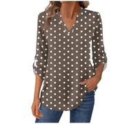 Ybing Bluse Damen Polka-Punkte Muster Langarmshirt Casual V-Ausschnitt Tunika Dünne Pullover Locker Longshirt Leichte Blusentop mit Manschettenknöpfe Teenager Mädchen Langarm Oberteile Basic Top