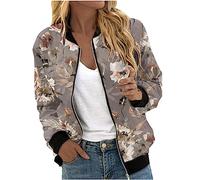 Ybing Bomberjacke Damen Blumenmuster Leichte Sommerjacke Frühlingsjacke Sommer Reißverschluss Kurz Pilotenjacke Blouson Jacke Dünne Langarm Übergangsjacke Mädchen Fliegerjacke Black Friday Angebote