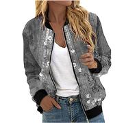 Ybing Bomberjacke Damen Frühlingsjacke Blumenmuster Leichte Sommerjacke Sommer Reißverschluss Kurz Pilotenjacke Blouson Jacke Dünne Langarm Übergangsjacke College Jacket Mädchen Gutschein Angebote