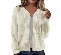 Ybing Bomberjacke Damen Leichte College Jacke Casual Strick Jacquard Pilotenjacke Reißverschluss Stehkragen Fliegerjacke Schlank Übergangsjacke Dünne Sportjacke Einfarbig Freizeitjacke Outdoorjacke