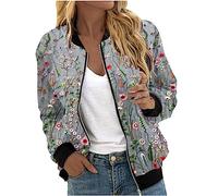 Ybing Bomberjacke Mädchen Damen Einfarbig/Blumenmuster Frühlingsjacke Leichte Sommerjacke Sommer Reißverschluss College Jacke Dünne Pilotenjacke Übergangsjacke Modische Fliegerjacke Shirtjacke