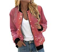 Ybing Bomberjacke Mädchen Damen Einfarbig/Blumenmuster Frühlingsjacke Leichte Sommerjacke Sommer Reißverschluss College Jacke Dünne Pilotenjacke Übergangsjacke Modische Fliegerjacke Shirtjacke