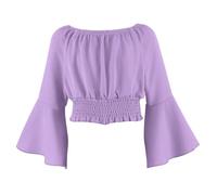 Ybing Crop Top Mädchen Einfarbig Bluse mit Zurückgezogener Taille Locker Bauchfreie Oberteile Elegante Glockenärmel Langarmshirt Neueste Schulterfrei Tops Sommer Langarm Pullover Partywear Clubwear