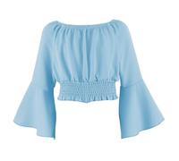 Ybing Crop Top Mädchen Einfarbig Bluse mit Zurückgezogener Taille Locker Bauchfreie Oberteile Elegante Glockenärmel Langarmshirt Neueste Schulterfrei Tops Sommer Langarm Pullover Partywear Clubwear
