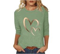 Ybing Die Discounter Langarmshirt Damen Herz Muster Pullover Casual 3/4 Ärmel Oberteile Schlank O-Ausschnitt Bluse Leichte Langarm T Shirt Dünne Pulli Große Größen Basic Top Baumwolle