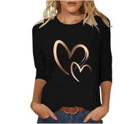 Ybing Die Discounter Langarmshirt Damen Herz Muster Pullover Casual 3/4 Ärmel Oberteile Schlank O-Ausschnitt Bluse Leichte Langarm T Shirt Dünne Pulli Große Größen Basic Top Baumwolle