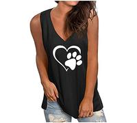 Ybing Die Discounter Tank Top Damen Herz Hundepfote Muster Tanktops Casual V-Ausschnitt Unterhemd Locker Bluse Dünne Ärmellos Tshirt Leichte Oberteile Trägershirts Sommer Weste