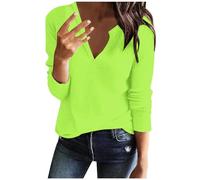 Ybing Die Discounter Waffle Langarmshirt Damen Einfarbig Pullover Casual V-Ausschnitt Bluse Locker Pulli Leichte Langarm Tshirt Bequem Longsleeve Oberteile Basic Top Laufshirt Teenager