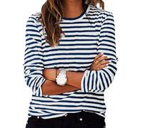 Ybing Gestreift Langarmshirt Damen Y2K Ringelshirt Casual Rundhals Bluse Locker Langarm Tshirt Leichte Pullover Bequem Sport Longshirt Baumwolle Longsleeve Oberteile Basic Tops Tunika