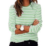 Ybing Gestreift Langarmshirt Damen Y2K Ringelshirt Casual Rundhals Bluse Locker Langarm Tshirt Leichte Pullover Bequem Sport Longshirt Baumwolle Longsleeve Oberteile Basic Tops Tunika