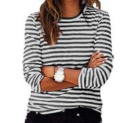 Ybing Gestreift Langarmshirt Damen Y2K Ringelshirt Casual Rundhals Bluse Locker Langarm Tshirt Leichte Pullover Bequem Sport Longshirt Baumwolle Longsleeve Oberteile Basic Tops Tunika