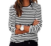 Ybing Gestreift Langarmshirt Damen Y2K Ringelshirt Casual Rundhals Bluse Locker Langarm Tshirt Leichte Pullover Bequem Sport Longshirt Baumwolle Longsleeve Oberteile Basic Tops Tunika