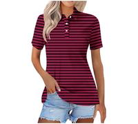 Ybing Gestreift Poloshirt Damen Modische Kurzarm Bluse Knopfleiste Revers Oberteile Lässig Polohemd Sommer Dünne Golfshirt Schlank Laufshirt Tshirt Bequem T-Shirt Basic Top Sportshirt