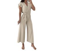 Ybing Jumpsuits FüR Damen Elegante Sport Lang Hose Sommer Elastische Taille Leinenhose Einteiler Haremshose Lässiger Leicht Motorradhose Casual Lose Sporthose Wanderhose Yogahose Für Frauen