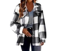 Ybing Kariert Fleecejacke Damen Casual Fleece Jacke Knöpfe Revers Teddyjacke Doppelseitiger Samt Winterjacke Warme Wintermantel Bequem und Weich Wollmantel S-5XL