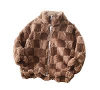 Ybing Kariert Teddyjacke Mädchen Warme Fleecejacke Weich Plüschjacke Einfarbig Fleece Winterjacke Reißverschluss Stehkragen Wintermantel Bequem Wollmantel
