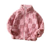 Ybing Kariert Teddyjacke Mädchen Warme Fleecejacke Weich Plüschjacke Einfarbig Fleece Winterjacke Reißverschluss Stehkragen Wintermantel Bequem Wollmantel