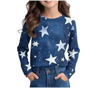 Ybing Langarmshirt Mädchen 3D Stern Druck Pullover Y2K O-Ausschnitt Sweatshirt Locker Longsleeve Pulli Klassisch Langarm Tshirt Leichte Baumwolle Oberteile Basic Top 3-14 Jahre Black Friday Angebote