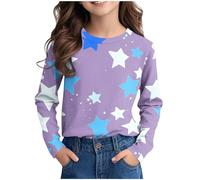 Ybing Langarmshirt Mädchen 3D Stern Druck Pullover Y2K O-Ausschnitt Sweatshirt Locker Longsleeve Pulli Klassisch Langarm Tshirt Leichte Baumwolle Oberteile Basic Top 3-14 Jahre Happy New Year 2025