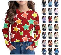 Ybing Langarmshirt Mädchen 3D Stern Druck Pullover Y2K O-Ausschnitt Sweatshirt Locker Longsleeve Pulli Klassisch Langarm Tshirt Leichte Baumwolle Oberteile Basic Top 3-14 Jahre Die Discounter