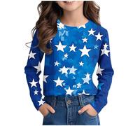 Ybing Langarmshirt Mädchen 3D Stern Druck Pullover Y2K O-Ausschnitt Sweatshirt Locker Longsleeve Pulli Klassisch Langarm Tshirt Leichte Baumwolle Oberteile Basic Top 3-14 Jahre Gutschein Angebote