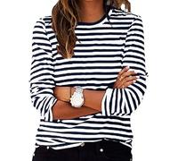 Ybing Langarmshirts für Damen Y2K Ringelshirt Casual Rundhals Bluse Locker Langarm Gestreift Tshirt Leichte Pullover Bequem Sport Longshirt Baumwolle Longsleeve Oberteile Basic Tops Tunika