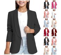 Ybing Mädchen Blazer Elegant Einfarbig Anzugjacke für Mädchen Modische Revers Langarm Trenchcoat mit Innentasche Frühling-Herbst Kinder Cardigan Jacke Runde Saum Arbeitsanzug 3-14 Jahre Blitzangebote