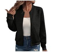 Ybing Meine bestellungen anzeigen Blouson Jacke Damen Einfarbig Frühling Bomberjacke Leichte Sommerjacke Reißverschluss Kurz Pilotenjacke Dünne Jacquard Fliegerjacke Langarm