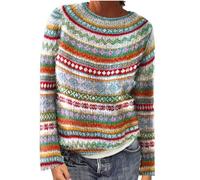 Ybing Norweger Pullover Damen Casual Kaschmir Pullover Langarm Rundhals Gestreifter Wollpullover Strickpullover Herbst Winter Elegant Winterpullover Pulli Warm Strickpulli