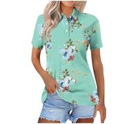 Ybing Poloshirt Damen Gestreift/Farbblock Patchwork Bluse Casual Kurzarm Golfshirt Knöpfen Revers Tennisshirt Elegante Blümchen Druck Oberteile Schlank Sommer Shirt Sportshirt Happy New Year 2024