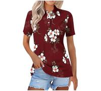 Ybing Poloshirt Damen Gestreift/Farbblock Patchwork Bluse Casual Kurzarm Golfshirt Knöpfen Revers Tennisshirt Elegante Blümchen Druck Oberteile Schlank Sommer Shirt Sportshirt Happy New Year 2024