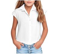 Ybing Prime of Day Angebote 2025 Musselin Hemd Mädchen und Junge Casual Einfarbig Leinenhemd Locker Baumwolle Leinen Sommerhemd Knöpfe Revers Hemdbluse Dünne Sommer Shirt Leichte Kurzarm