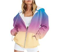 Ybing Sweatjacke Damen Farbverlauf Hoody Jacke Modische Kapuzenjacke Reißverschluss Herbstjacke mit Taschen Slim Fit Übergangsjacke Bequem Sportjacke Dünne Freizeitjacke Outdoorjacke