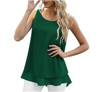 Ybing Tank Top Damen Einfarbig Chiffon Tanktops Doppellagiger Saum Trägershirts Elegante O-Ausschnitt Bluse Schlank Ärmellos Tshirt Leichte Strand Oberteile Bequem Tunika Sommer Dünne Weste