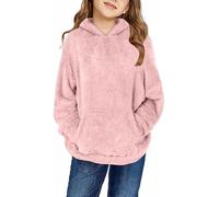 Ybing Teddy Fleece Pullover Mädchen Doppelseitiger Samt Kapuzenpullover Casual Einfarbig Hoodie Warme Sweatshirt mit Kapuze Bequem Plüschpullover Hoody Oberteile mit Tasche Black Friday Angebote 2024