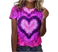 Ybing Tshirt Damen Bunt Batik T-Shirt Lässig O-Ausschnitt Bluse Schlank T Shirt Leichte Kurzarm Oberteile Sommer Dünne Sportshirt Baumwolle Top Basic Tee Shirts Laufshirt Sommershirts Für Frauen