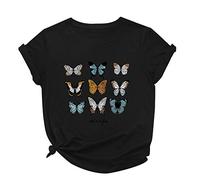Ybing Tshirt Damen Schmetterlingsmotiv T-Shirt Casual O-Ausschnitt Bluse Locker T Shirt Baumwolle Kurzarm Oberteile Leichte Basic Tee Tops Dünne Sportshirt Bequem Laufshirt Sommershirts S-4XL