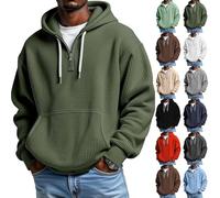 Ybing Waffle 1/4 Zip Hoodie Herren Oversize Einfarbiger Kapuzenpullover Casual Sweatshirt mit Kapuze Trendy Arbeitspullover Herrenkleidung Reißverschluss Hoody Pullover Basic Kapuzenpulli Streetwear