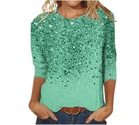 Ybing Warehouse Deals Angebote rückläufer 3/4 Ärmel Pullover Damen Glitzer Druck Langarmshirt Casual Rundhals Bluse Leichte Langarm Tshirt Locker Pulli Dünne Longsleeve Oberteile Teenager