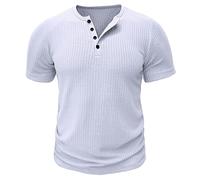 Ybing Warehouse Deals Angebote Strick Tshirt Herren Casual Rippen T-Shirt Einfarbig Gerippt Oberteile Knöpfe Rundhals T Shirt Schlank Kurzarm Sportshirt Sommer Basic Kurzarmshirt Bequem