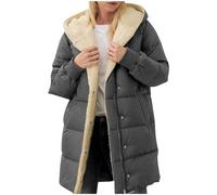 Ybing Winterjacke Damen Lang Casual Wattierte Hoodie Fleecejacke Einfarbig Wintermantel mit Kapuze Warm Gefütterte Daunenjacke Schlank Steppjacke Reißverschluss Winterparka Black Friday Angebote 2024
