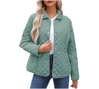 Ybing Winterjacke Damen Modische Einfarbig Steppjacke Warme Langarm Wintermantel Locker Übergangsjacke Knöpfe Revers Wattierte Jacke Autumn Winter Freizeitjacke Bequem Outdoorjacke