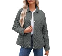 Ybing Winterjacke Damen Modische Einfarbig Steppjacke Warme Langarm Wintermantel Locker Übergangsjacke Knöpfe Revers Wattierte Jacke Autumn Winter Freizeitjacke Bequem Outdoorjacke