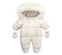 YCBMINGCAN Baby Winteroverall für Neugeborene mit Doppelreißverschluss, Gefütterter Schneeanzug inkl. abnehmbaren Handschuhen und Füßlingen, Unisex Strampler für Jungen & Mädchen